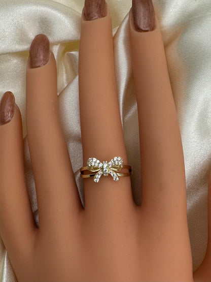 14k Gold Bow Ring CZ