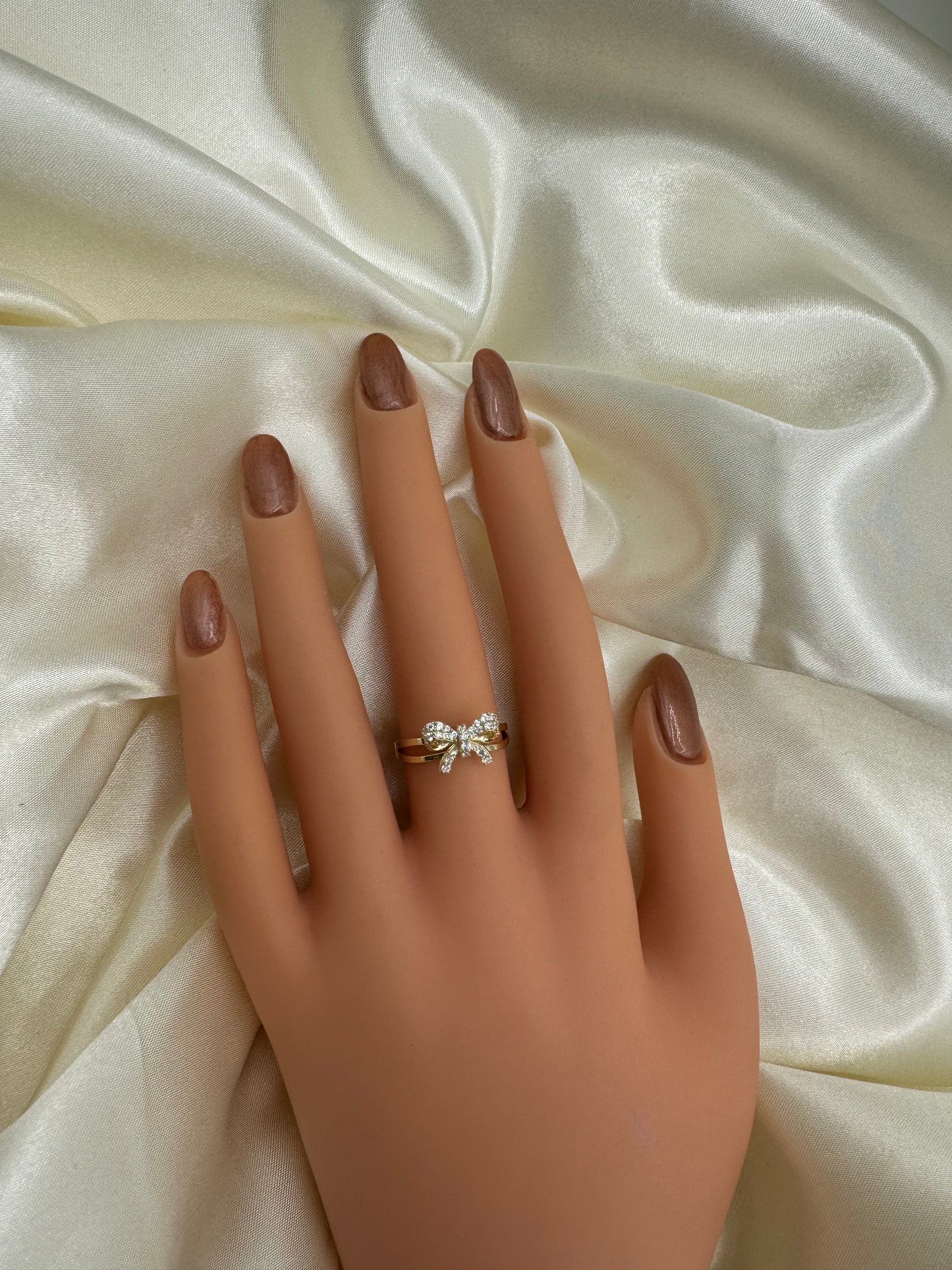 14k Gold Bow Ring CZ