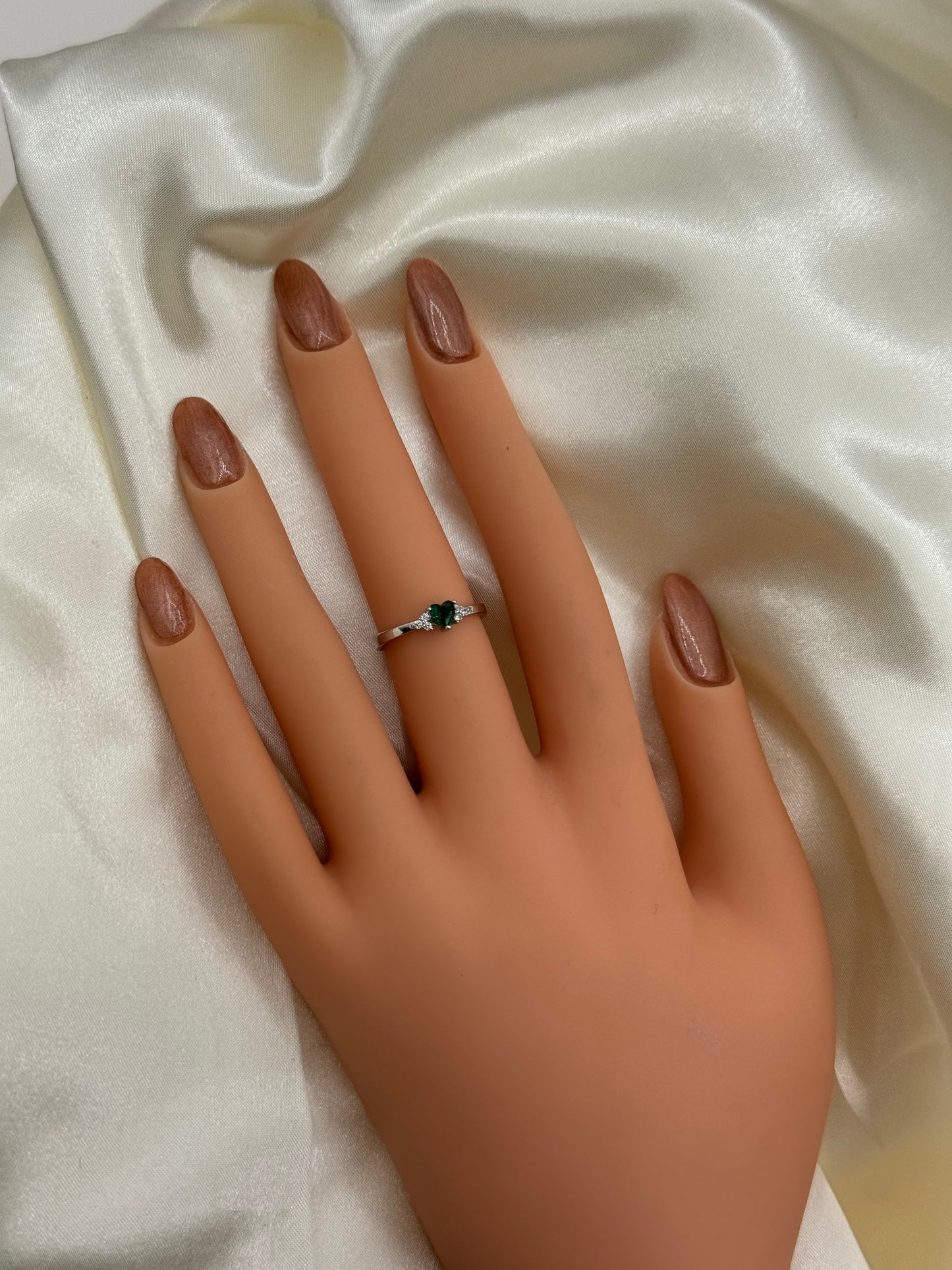 Small Green Heart Ring CZ
