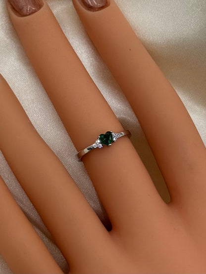 Small Green Heart Ring CZ
