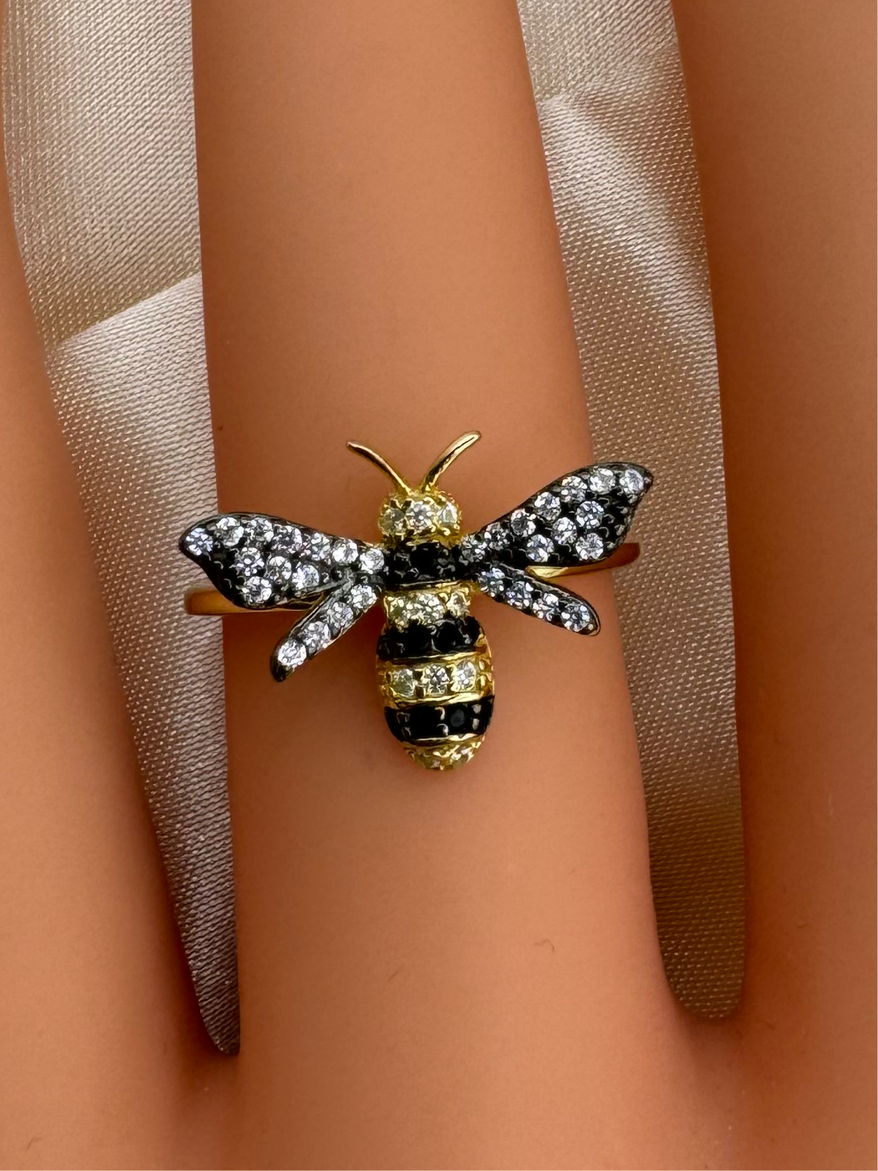 Gold Plated Bumblebee Ring CZ