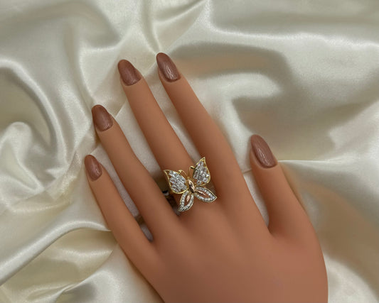 14k Gold Butterfly Ring CZ
