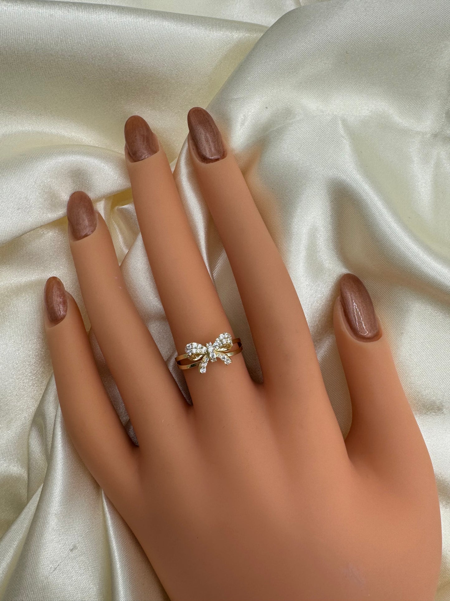 14k Gold Bow Ring CZ