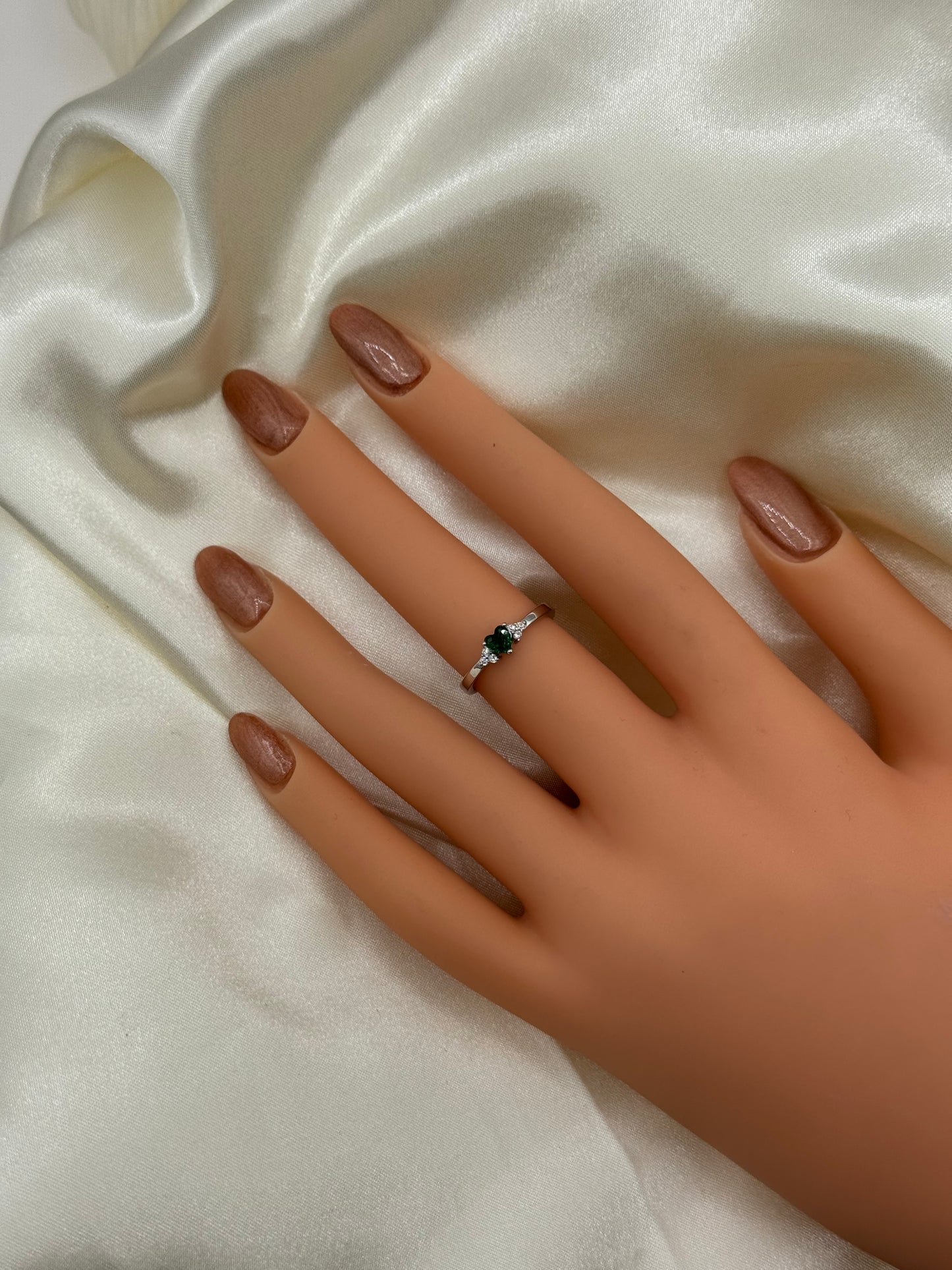 Small Green Heart Ring CZ